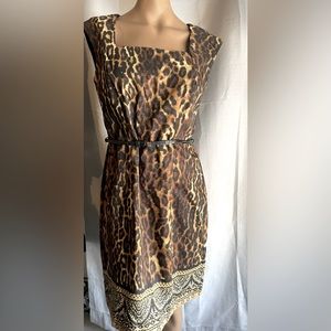 LONDON TIMES leopard print shift dress